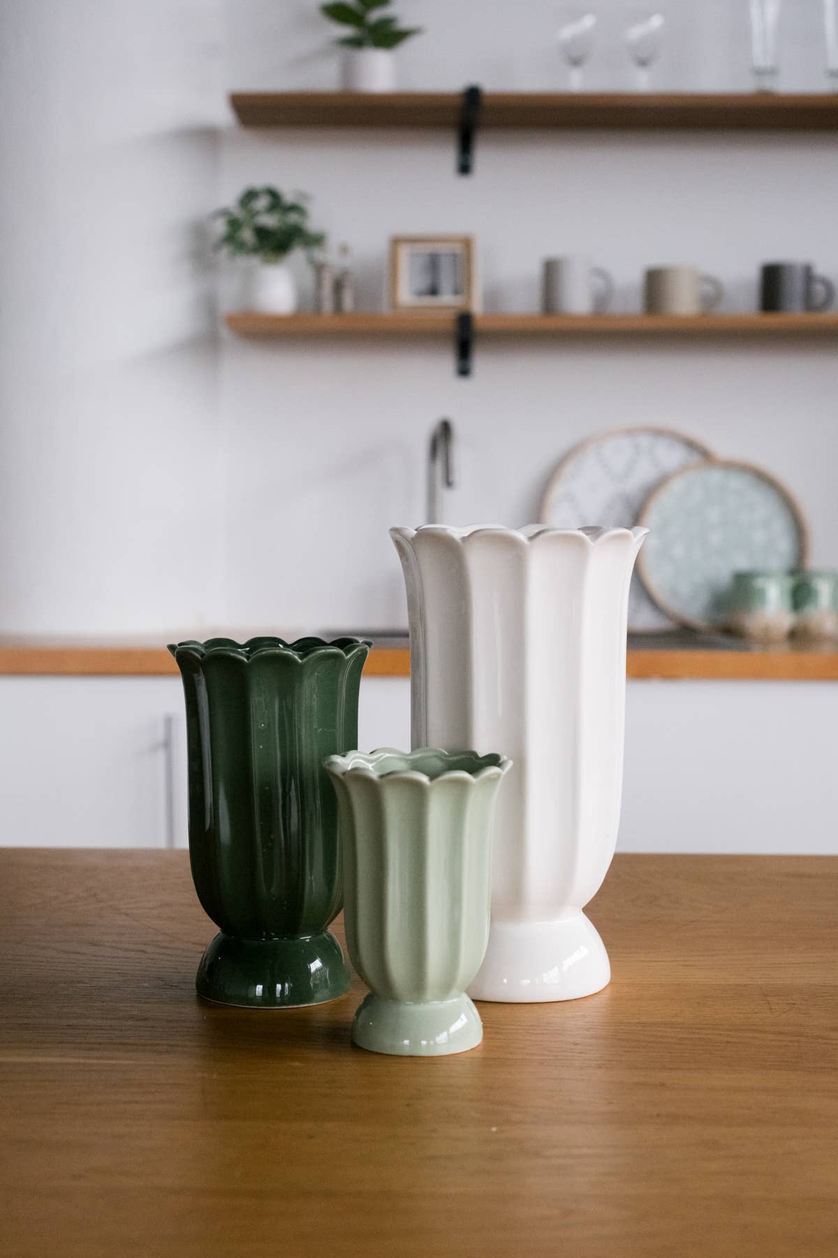 Cottage Bloom Light Green Scalloped Vase