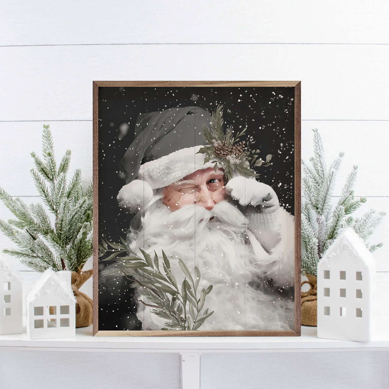 Gray Winking Santa Framed Art (Online Exclusive)