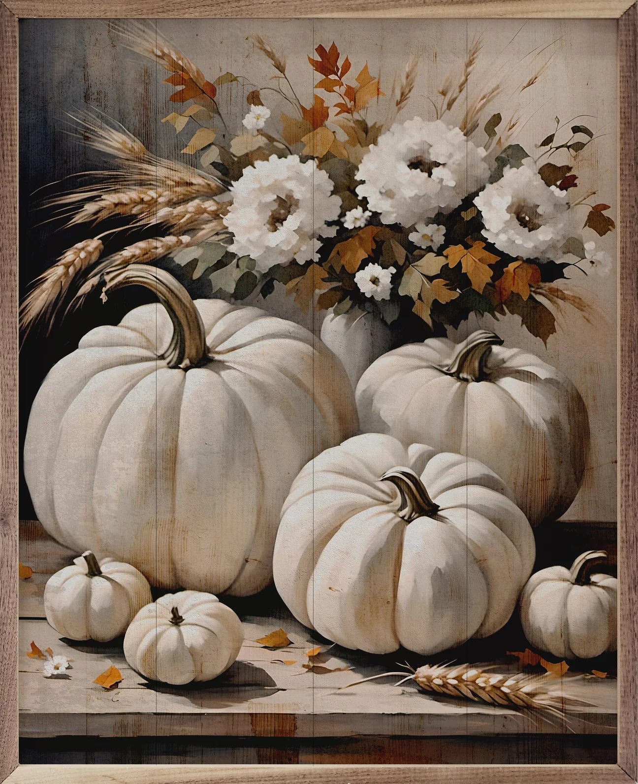 White Pumpkins Table Framed Art