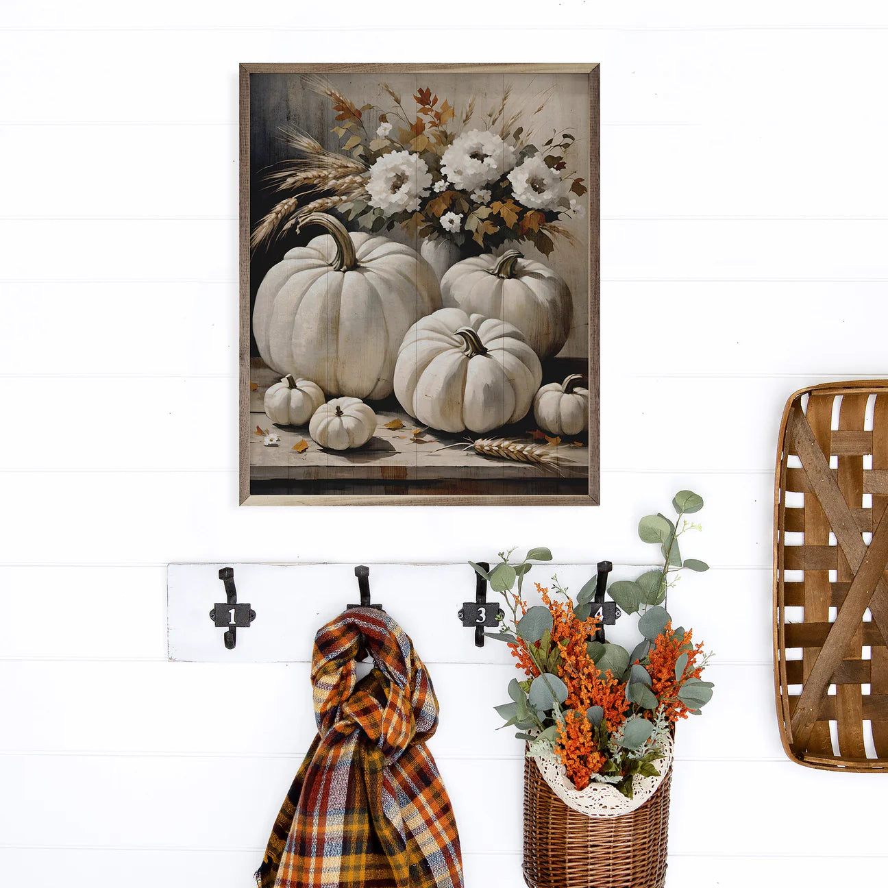 White Pumpkins Table Framed Art