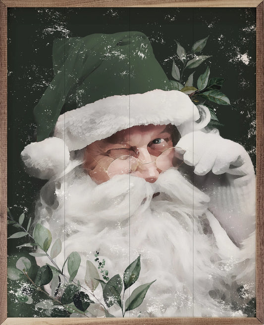 Green Winking Santa Framed Art (Online Exclusive)