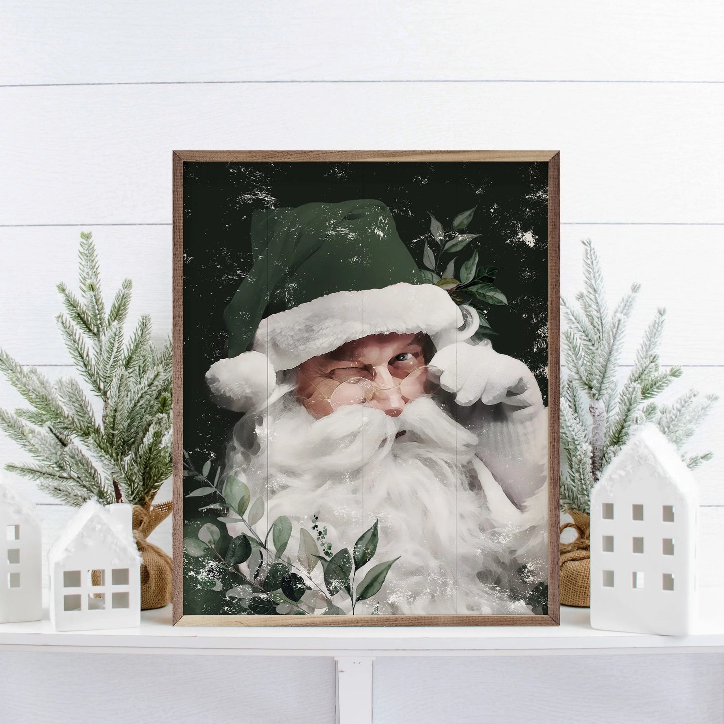 Green Winking Santa Framed Art (Online Exclusive)