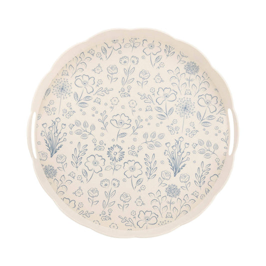 Round Floral Bamboo Tray