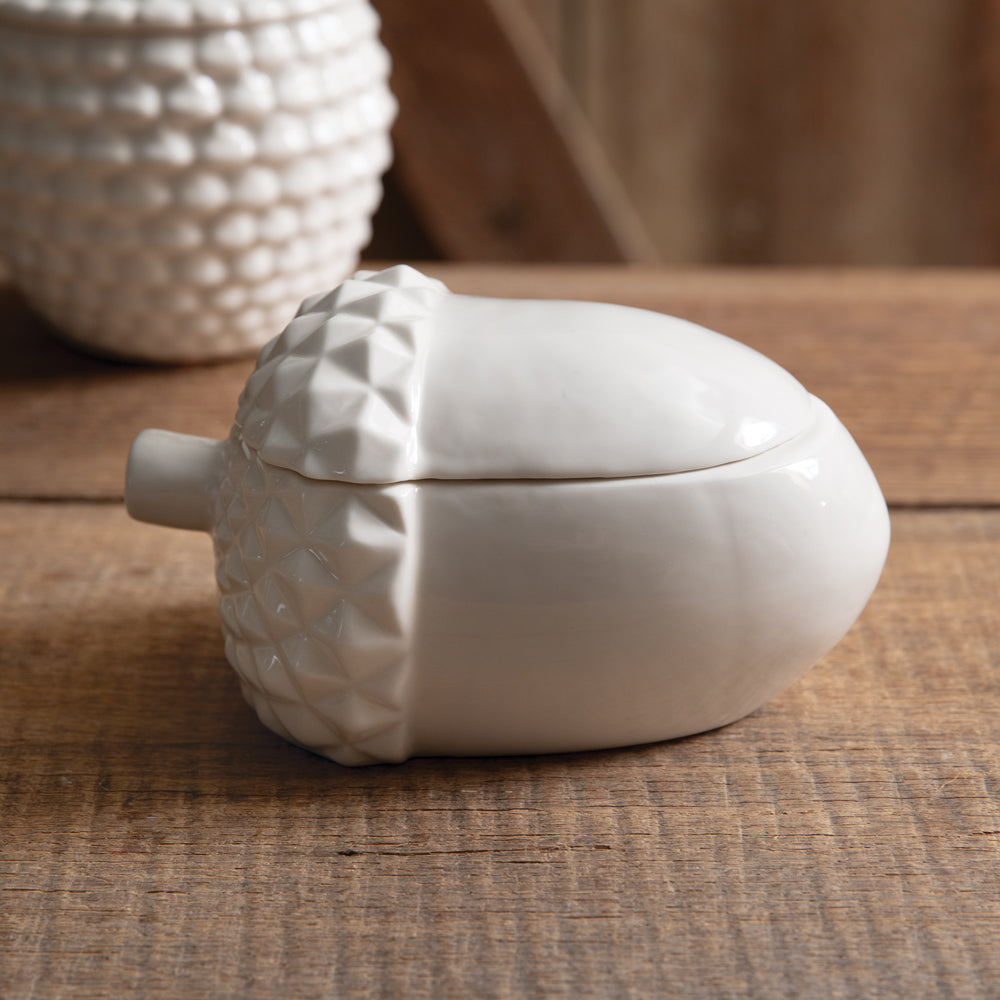 Cream Ceramic Acorn Jar
