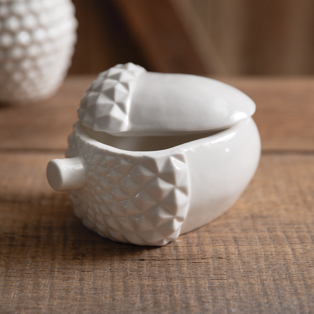 Cream Ceramic Acorn Jar