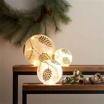 LED Lighted Pine Globes - Set of 3  (Online Exclusive)
