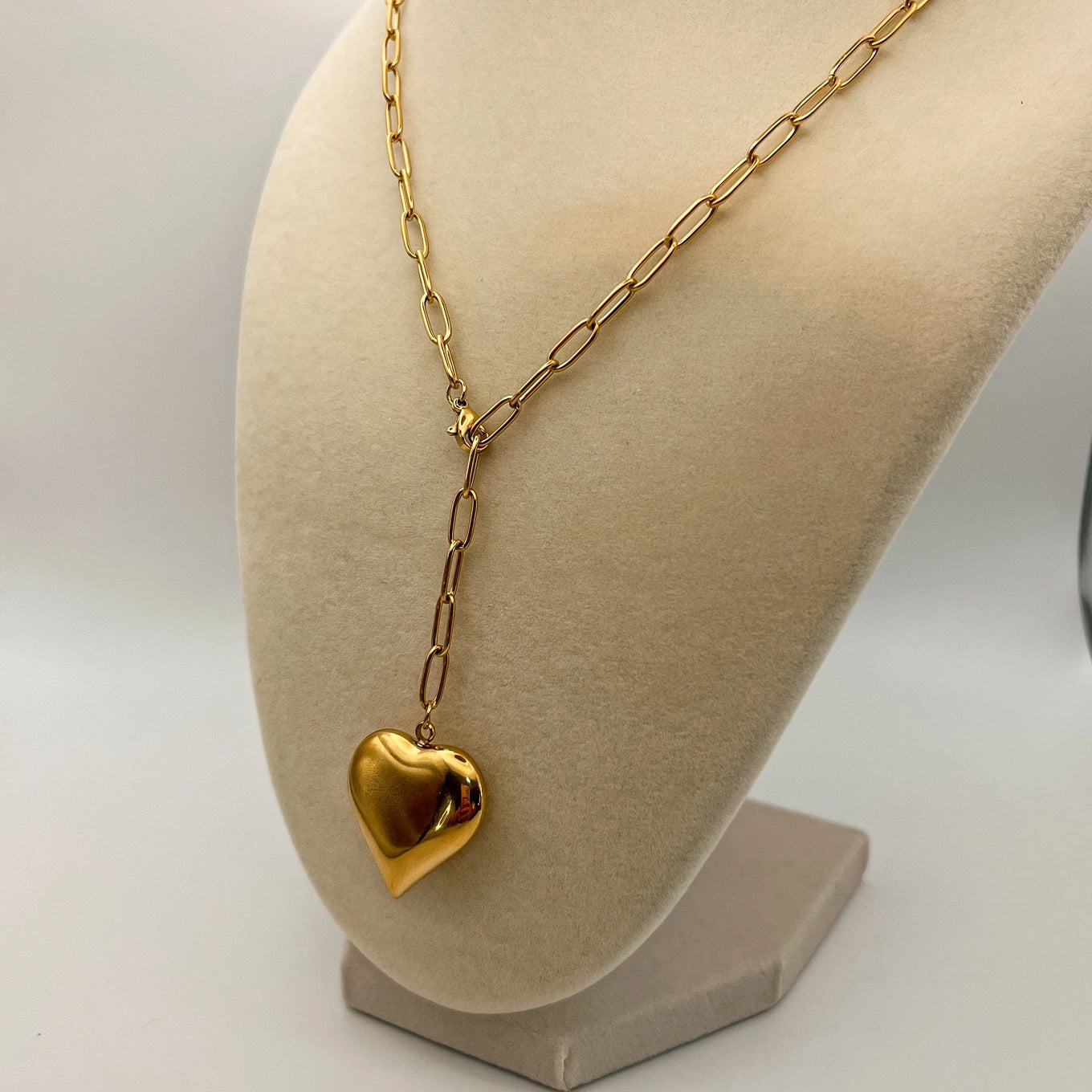 Puffed Gold Heart Link Necklace (ONLINE EXCLUSIVE)
