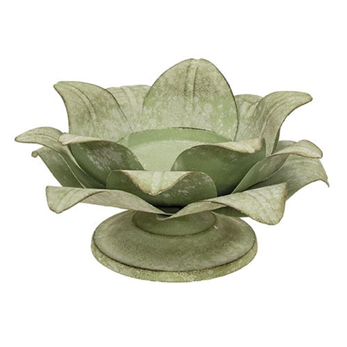 Green Metal Lotus Pillar Holder - ONLINE EXCLUSIVE