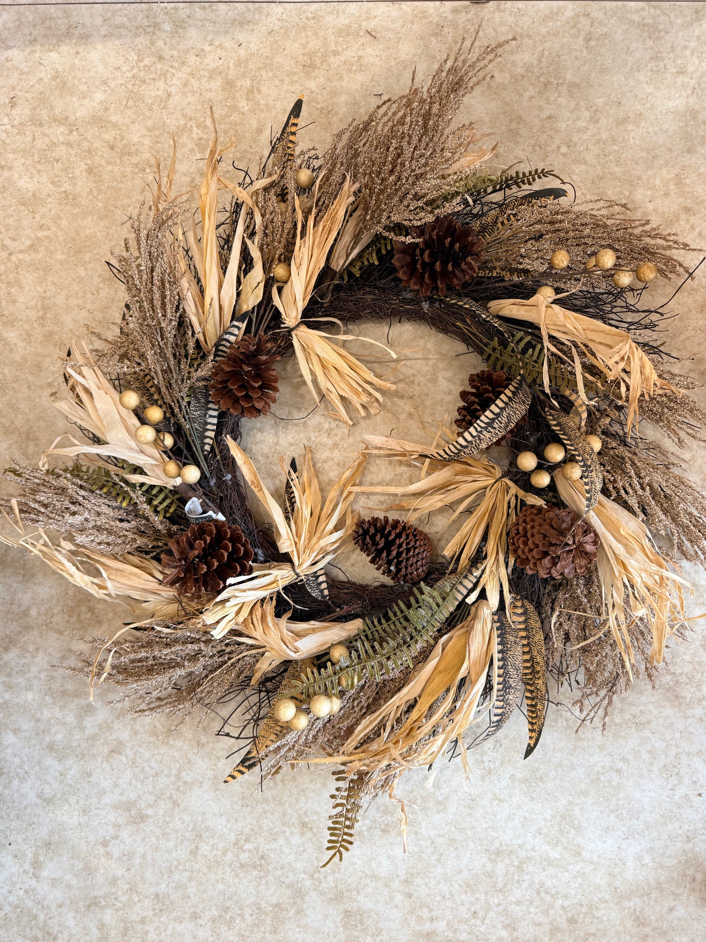Cream Fall Leaf Pheasant Wreath
