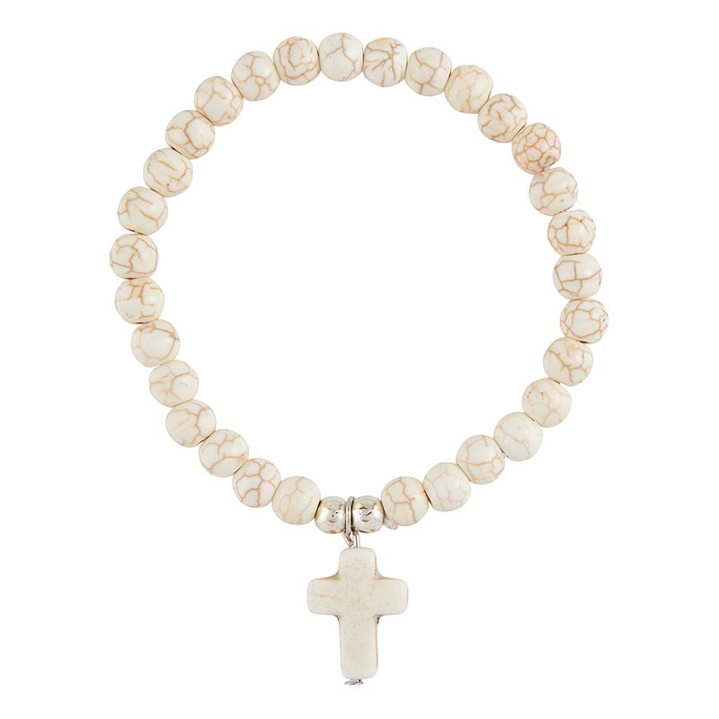 White Petite Beaded Cross Bracelet