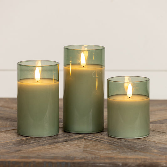 Sage Glass 3D Flame Candle
