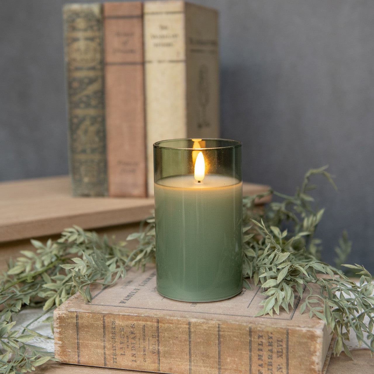 Sage Glass 3D Flame Candle