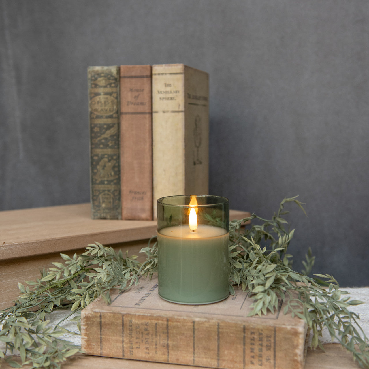 Sage Glass 3D Flame Candle