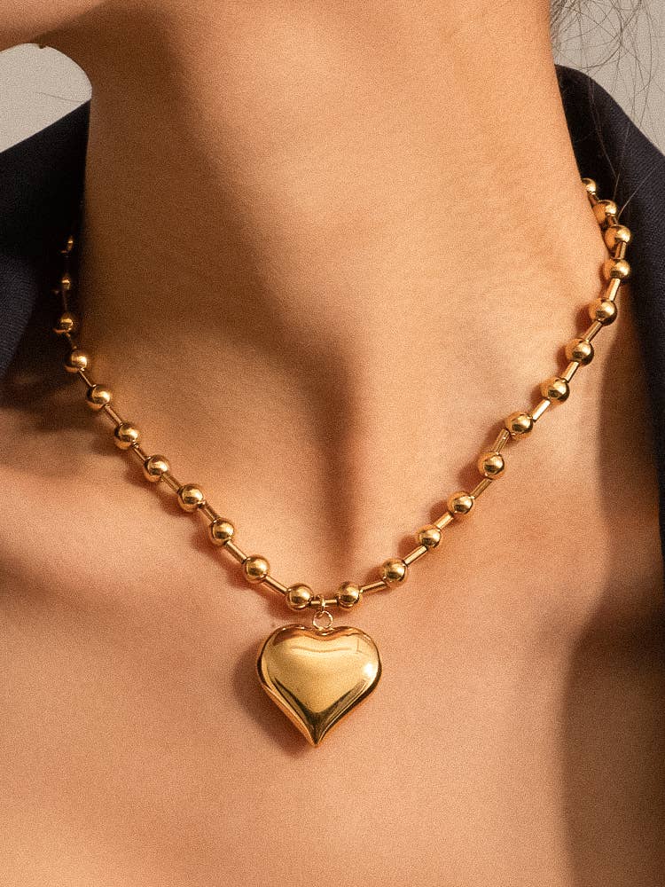 Silver Heart Ball Chain Necklace