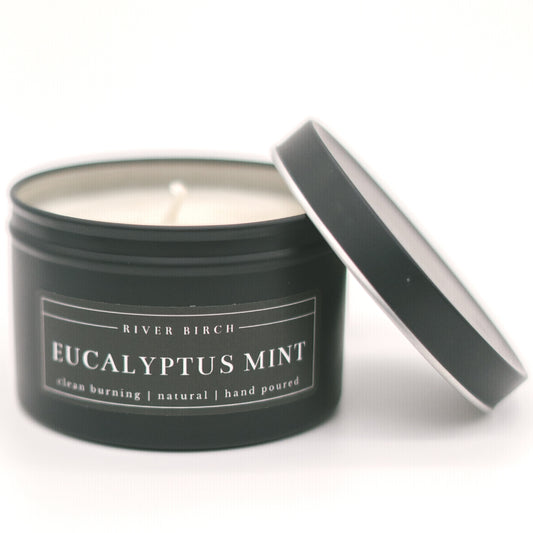 8oz Eucalyptus Mint - Black Tin Soy Candle