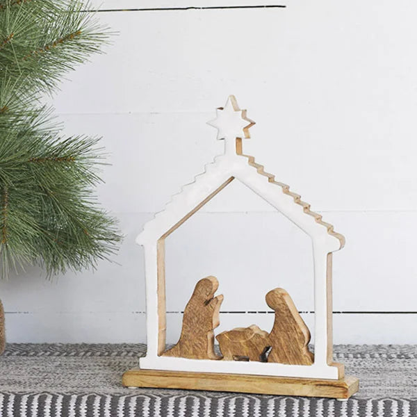 White Enamel Brown Nativity