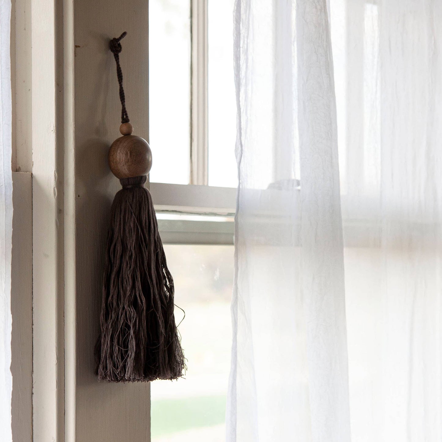 Wood Bead and Fringe Tassel