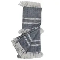 Woven Blue & White Fringe Indoor/Outdoor Throw
