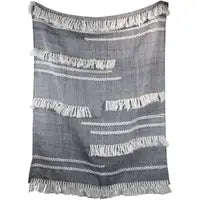 Woven Blue & White Fringe Indoor/Outdoor Throw
