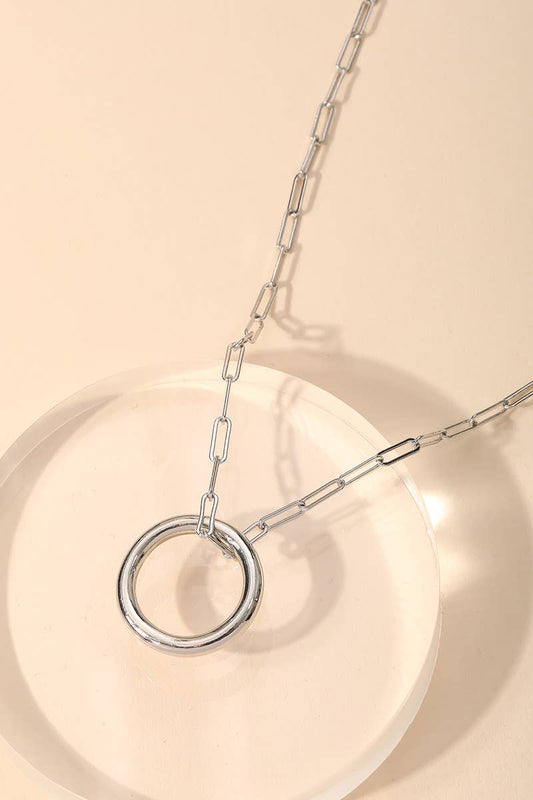 Silver Chain Link Circle Pendant Necklace