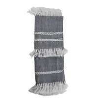 Woven Blue & White Fringe Indoor/Outdoor Throw