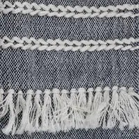 Woven Blue & White Fringe Indoor/Outdoor Throw