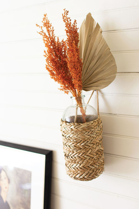 Seagrass Wrapped Hanging Vase