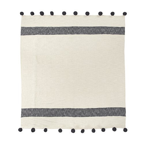 Ivory & Charcoal Pom Throw Blanket