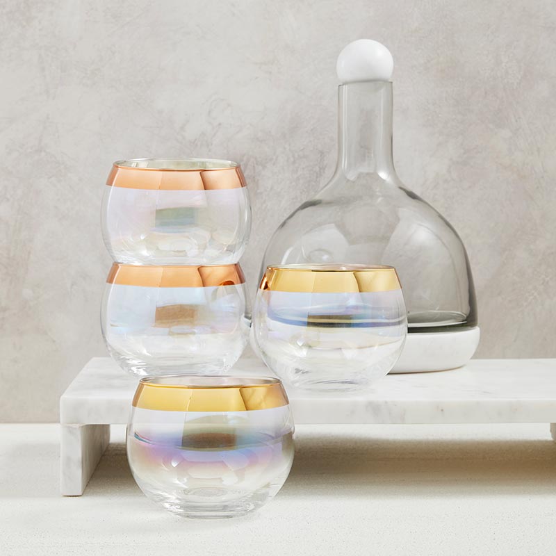 Stemless Bubble Iridescent Wine Glass Rose Gold