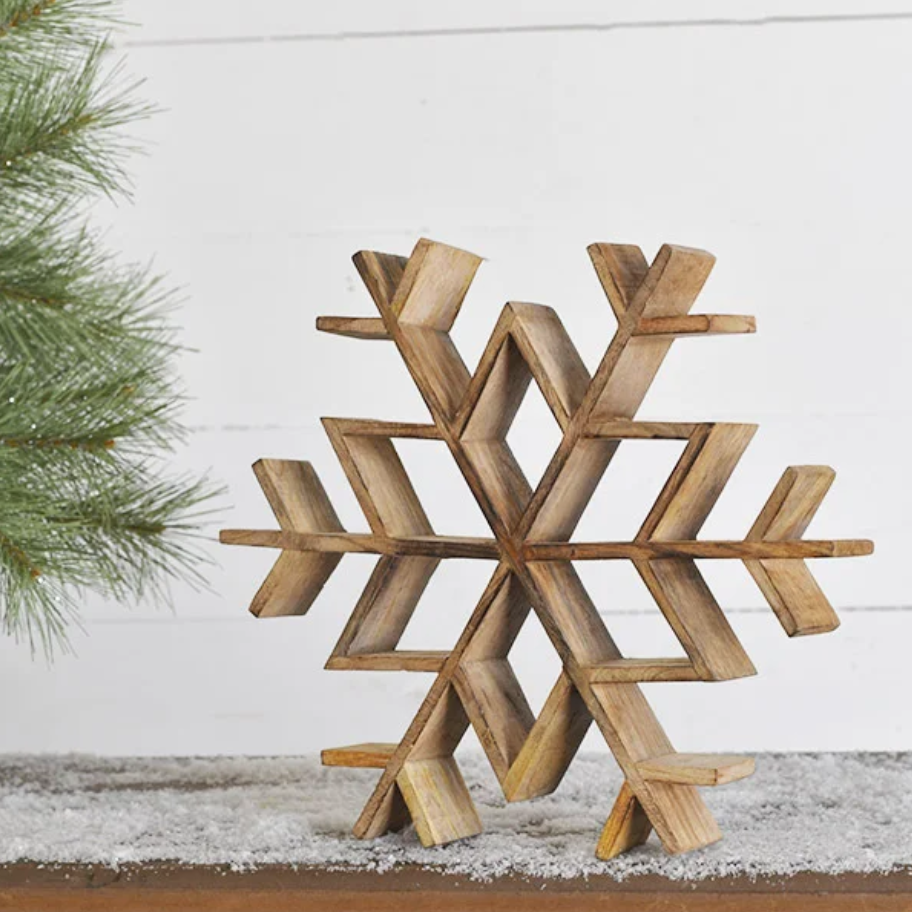 Mangowood Carved Snowflake Figurine