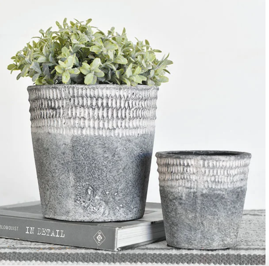 Distressed Charcoal Carved Planter