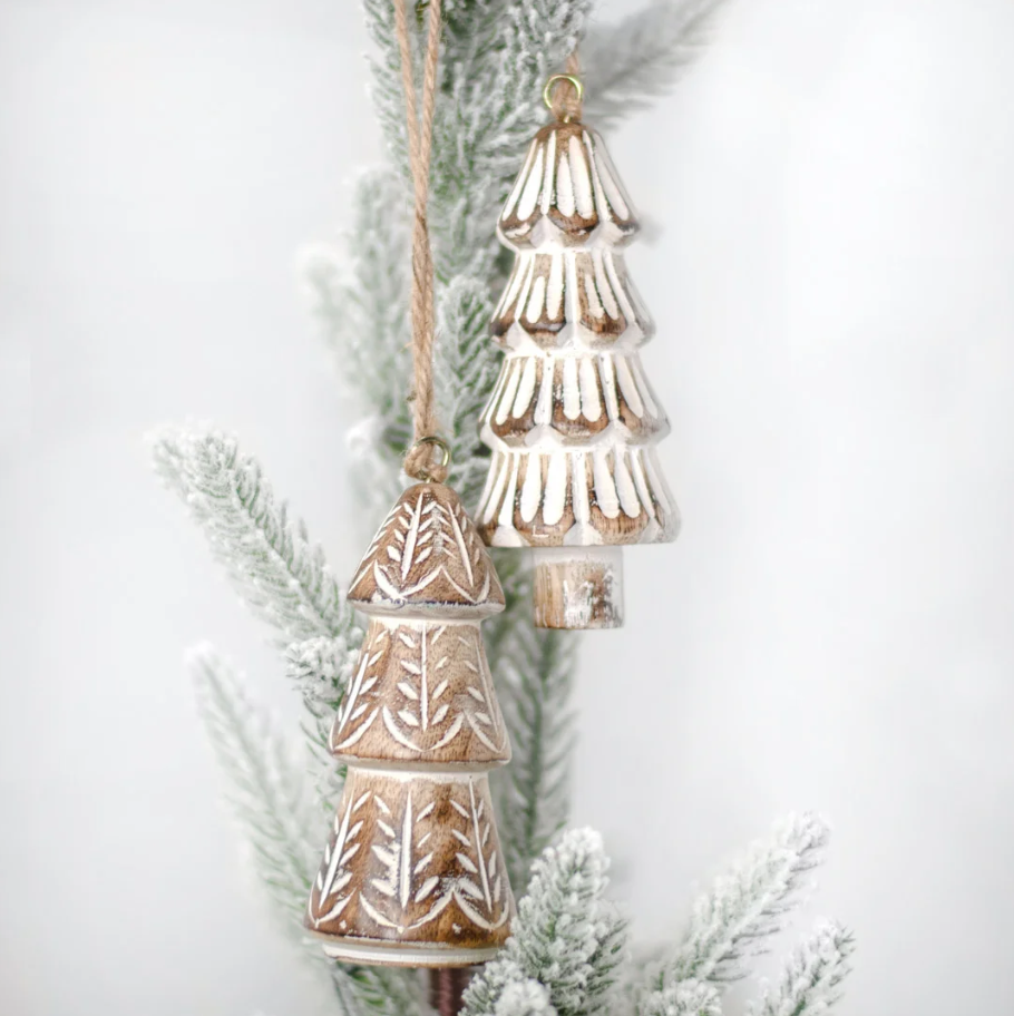 Assorted Etched Wood Tree Shaped Ornaments