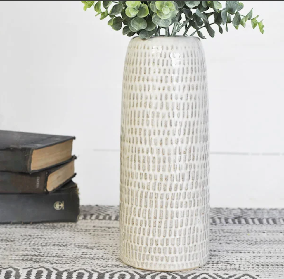 Cream Cross Hatch Vase