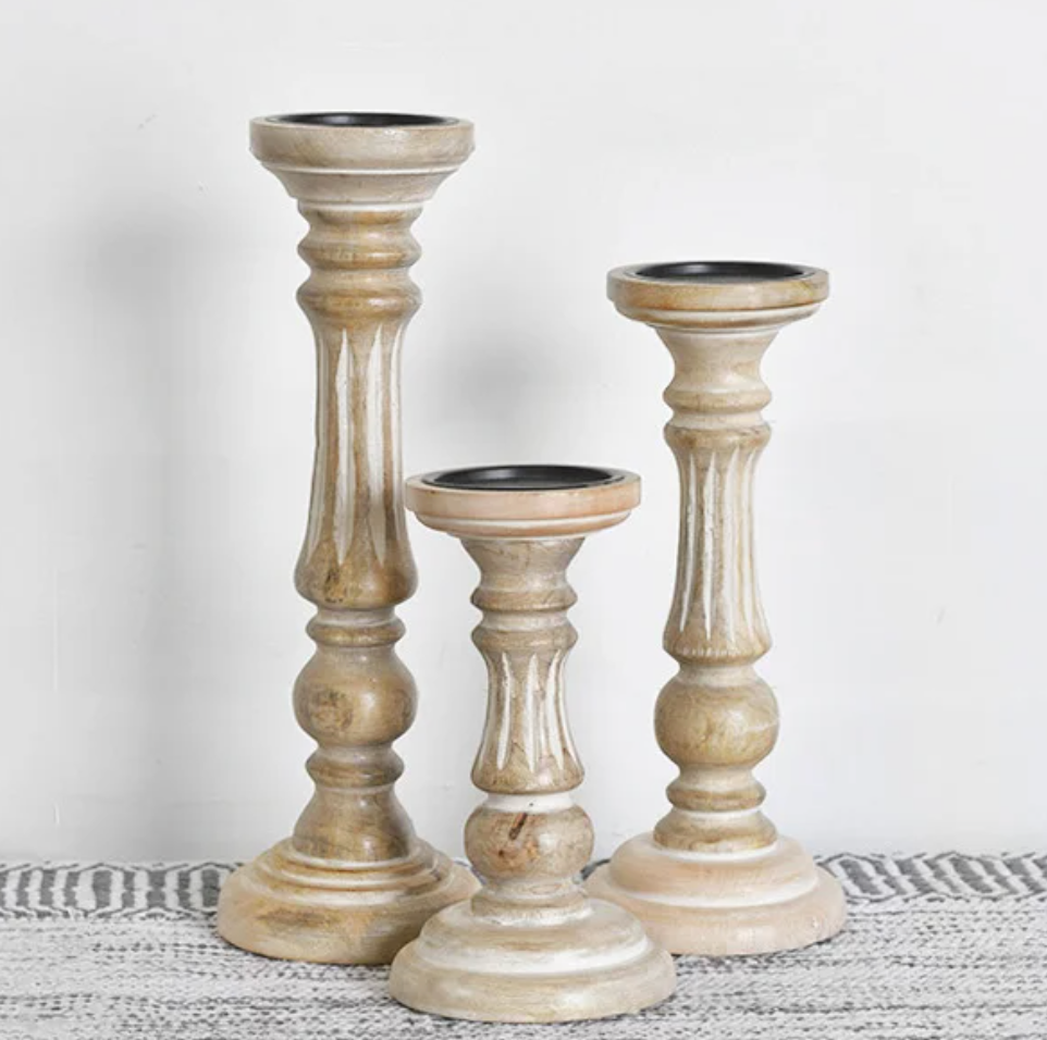 Carved Striped Candle Holder