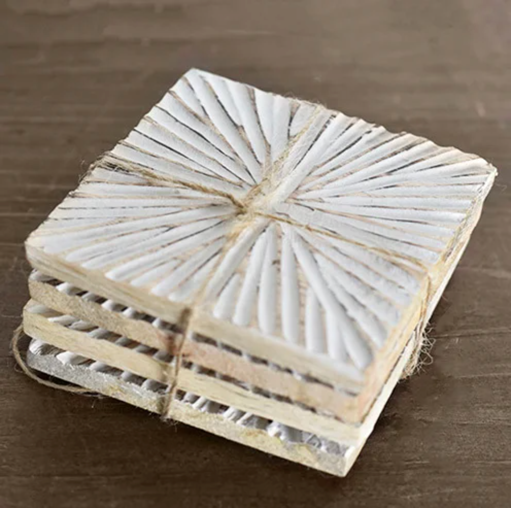 Carved Wood Starburst Coaster Set