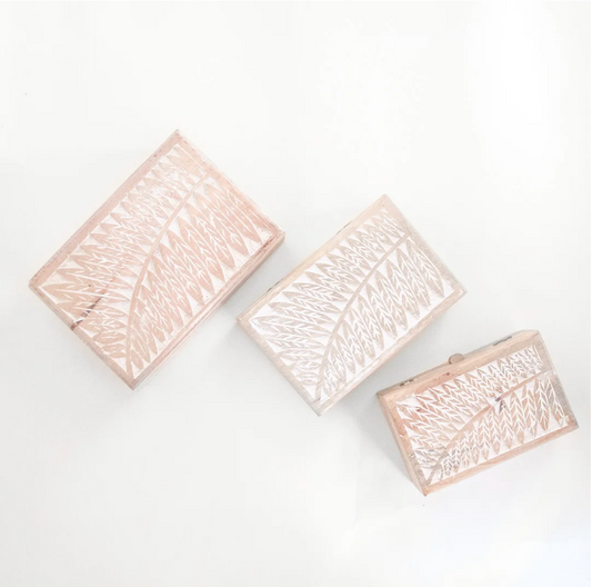 Fern Carved Wood Boxes
