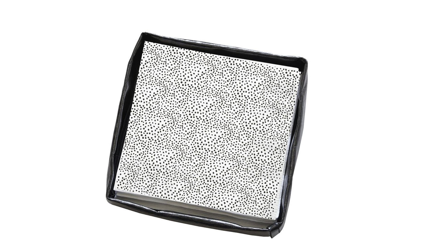 Black Cocktail Napkin Holder & Spotted Napkins