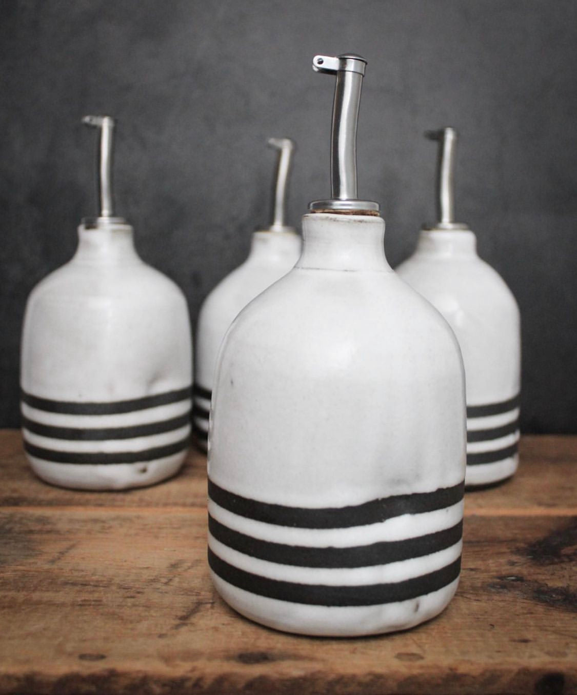 OrangePeelPottery Striped Oil Cruet - White Striped