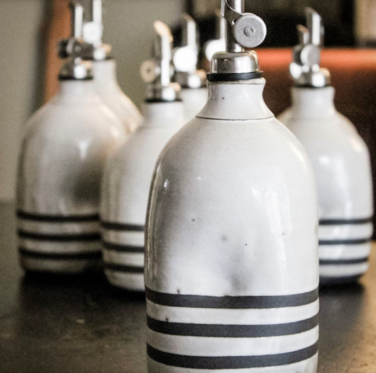 OrangePeelPottery Striped Oil Cruet - White Striped