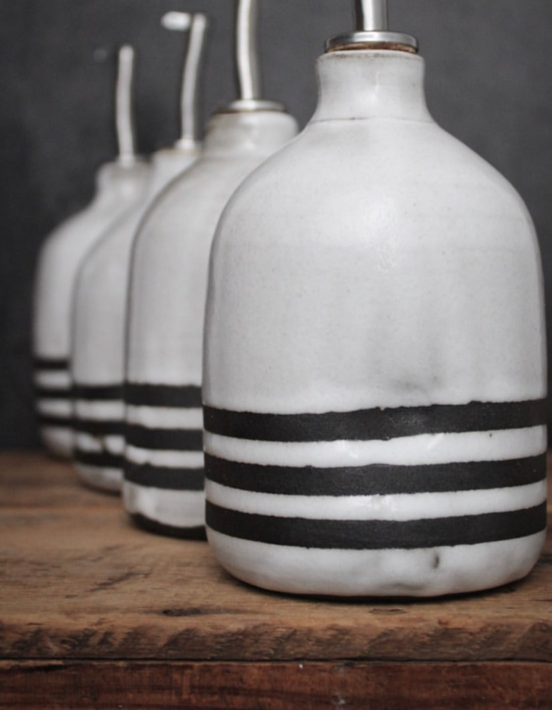 OrangePeelPottery Striped Oil Cruet - White Striped