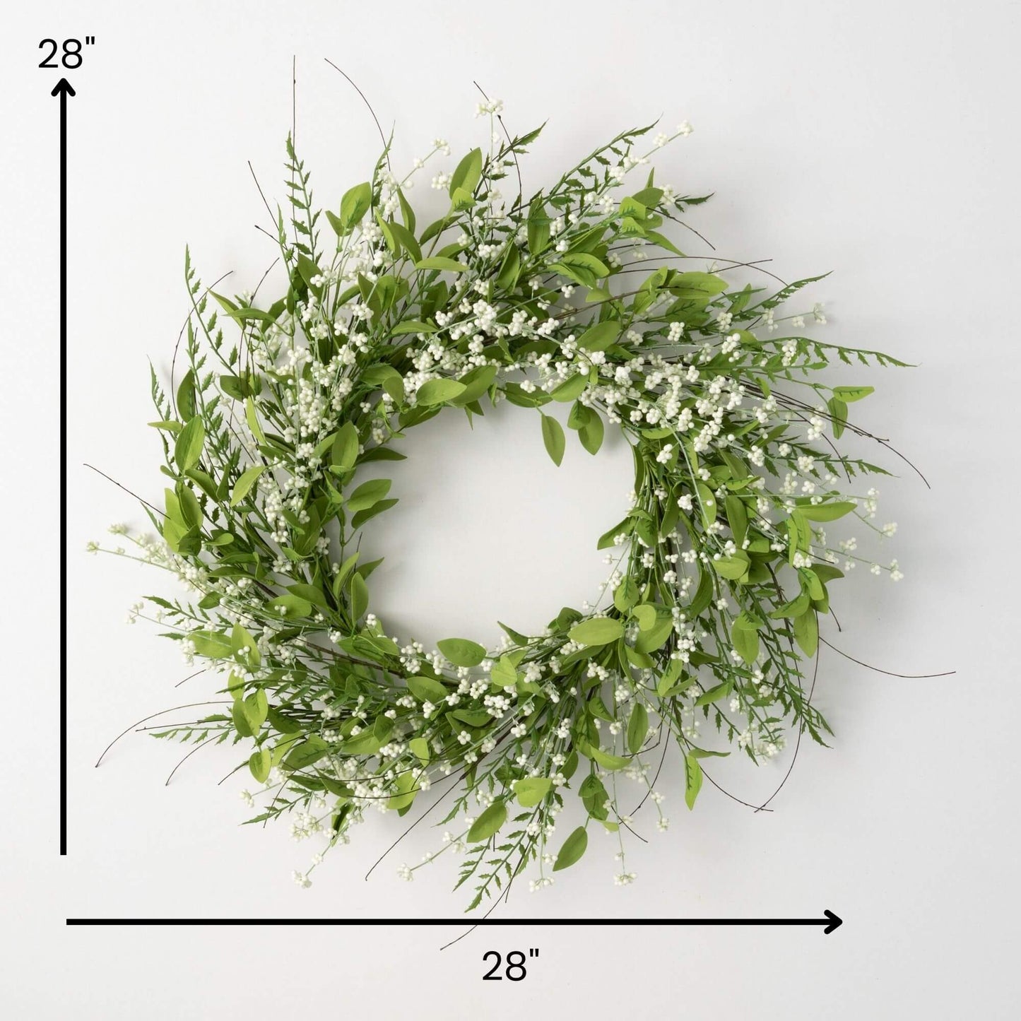 Green Leaf White Berry Wreath