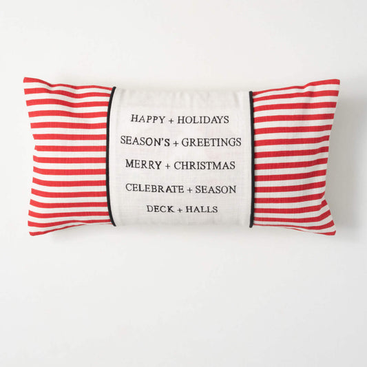 Red Stripe Happy Holidays Lumbar Pillow