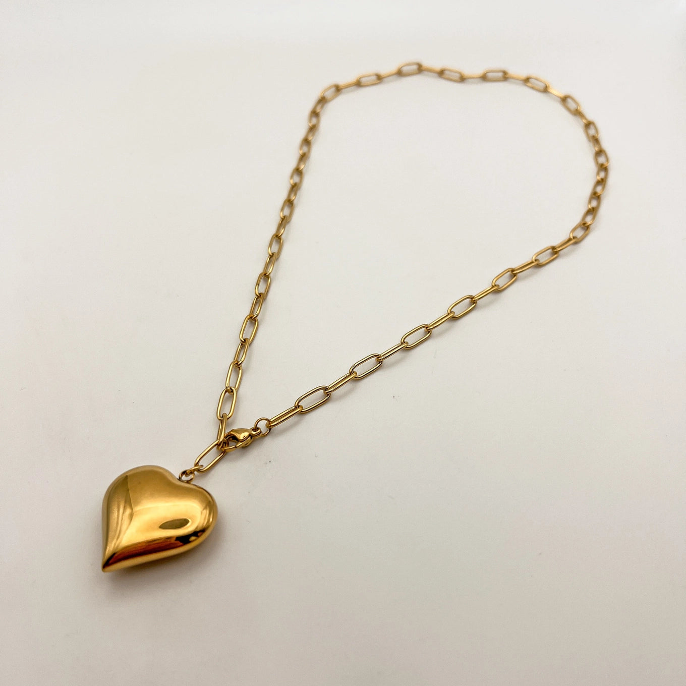 Puffed Gold Heart Link Necklace  (ONLINE EXCLUSIVE)