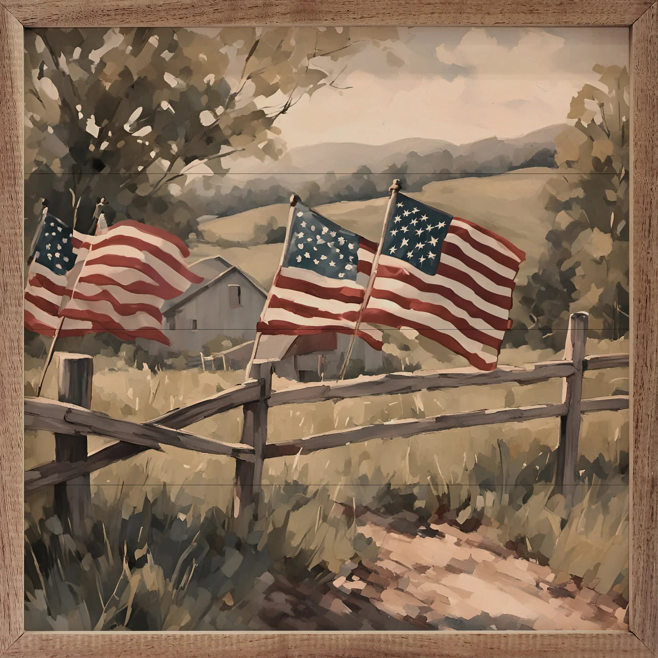 Flag on Fence Framed Print