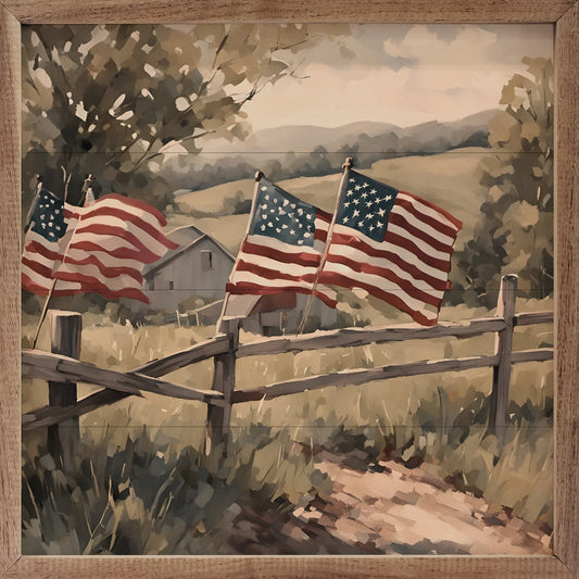 Flag on Fence Framed Print