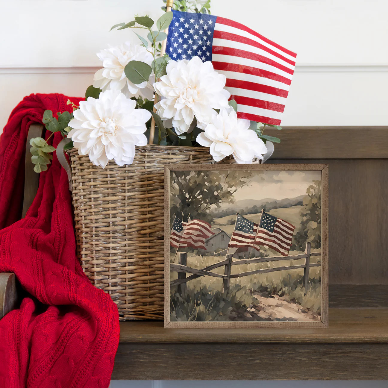 Flag on Fence Framed Print