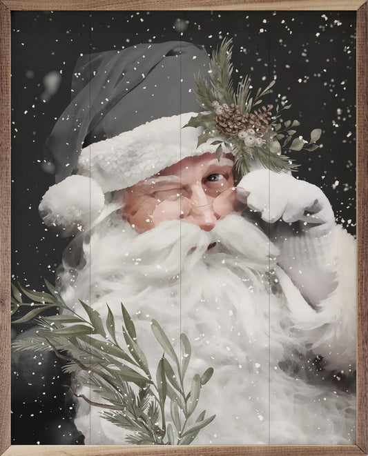 Gray Winking Santa Framed Art (Online Exclusive)