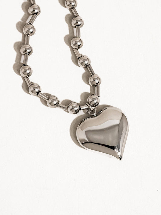 Silver Heart Ball Chain Necklace