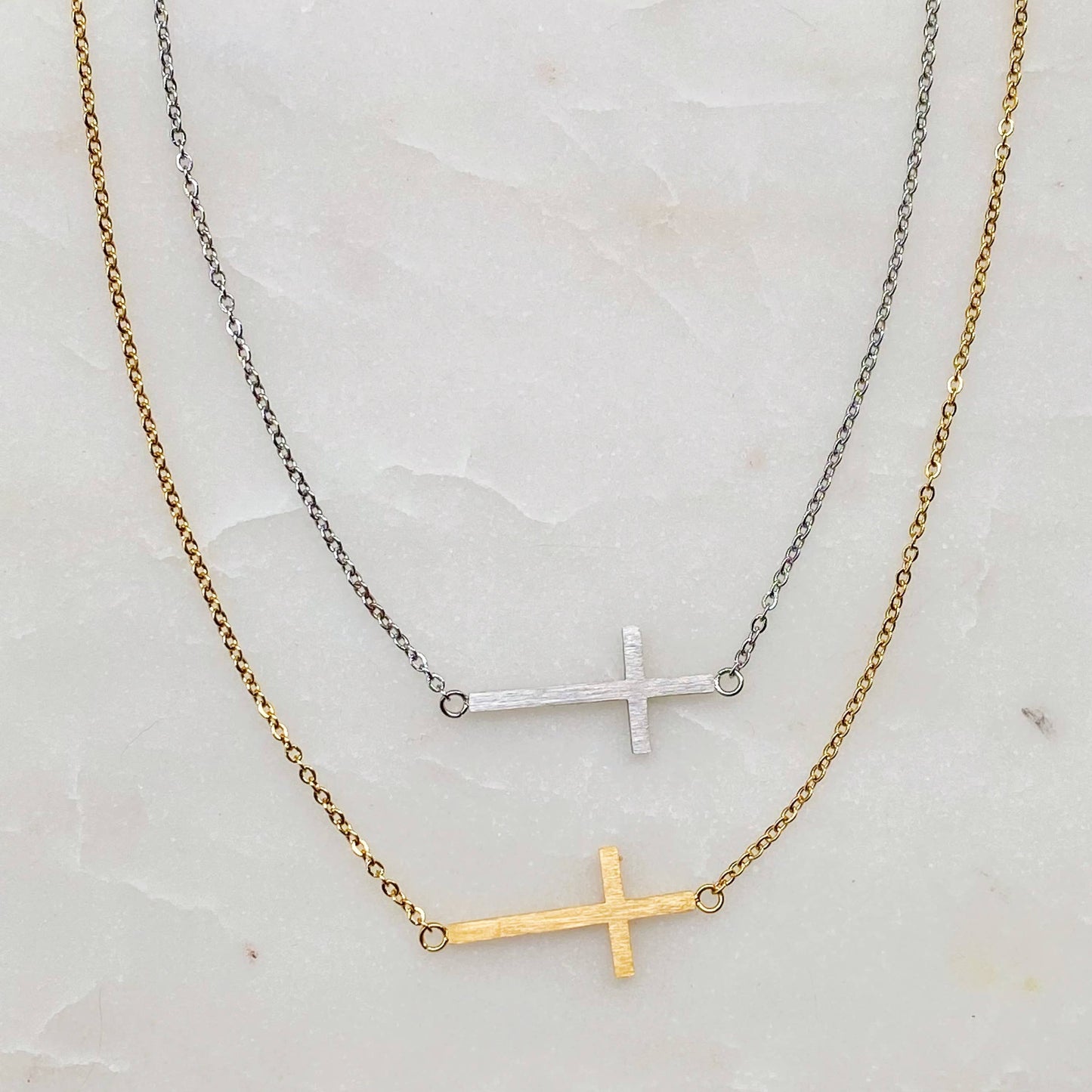 Side Cross Necklace: Silver