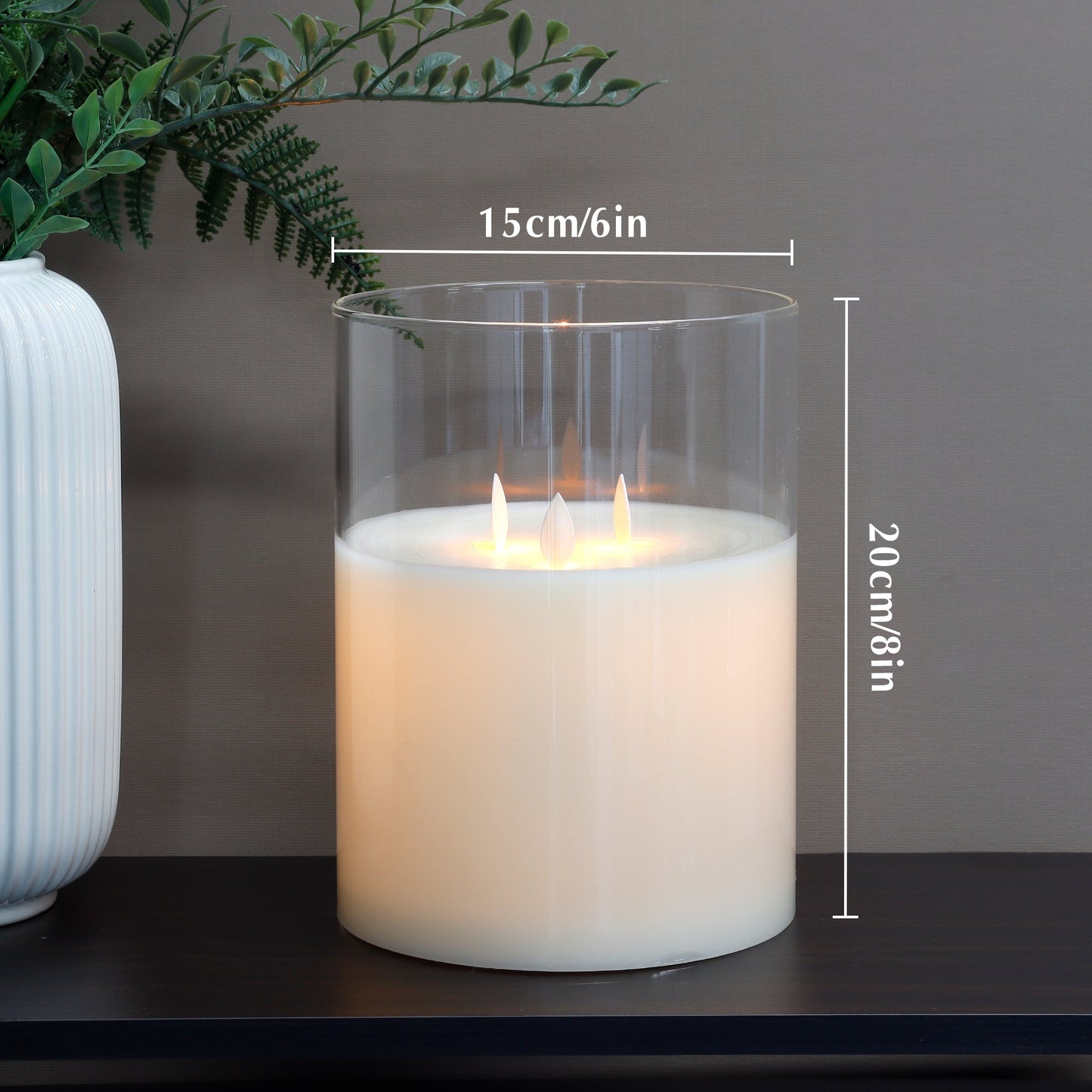 8''High 3-Wick Glass Flameless Candles White  (ONLINE EXCLUSIVE)